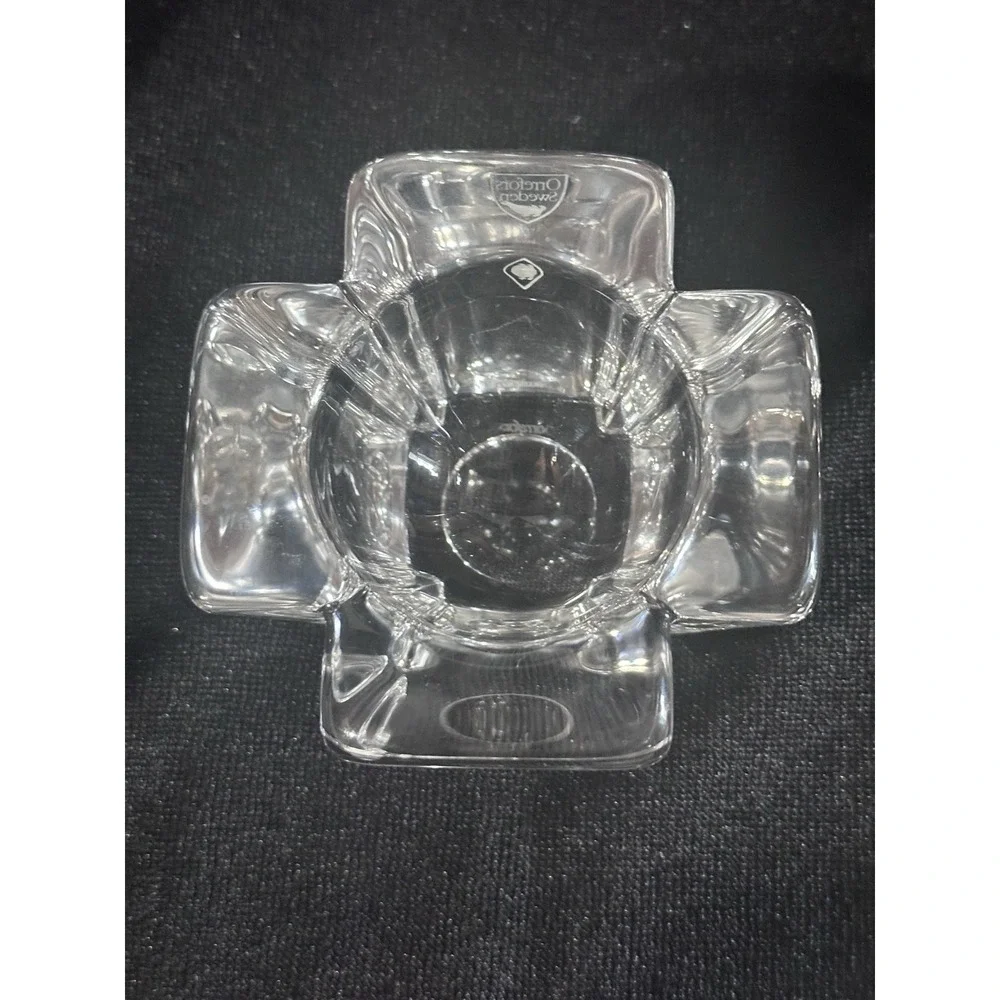 Art Deco Orrefors Crystal Tea Light Votive Candle Holder Sweden Signed & Sticker